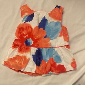 Janie and Jack Floral Kids Blouse - Orange, Blue, and White